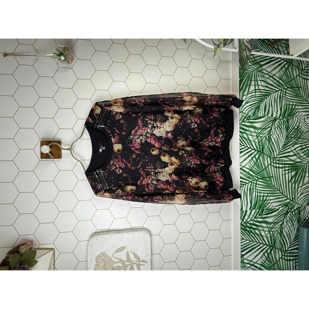 Kut from The Kloth Black Floral Print Sheer Sleeve Blouse - Size - Small
